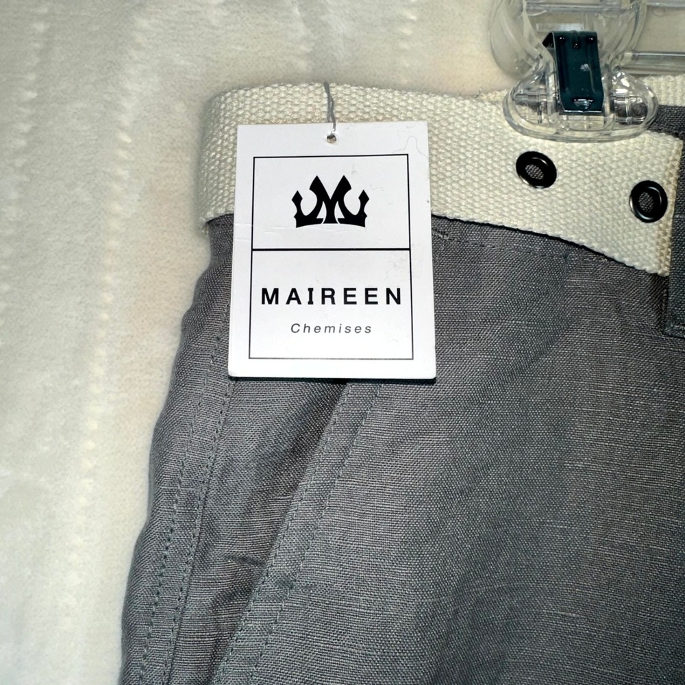Maireen Men's Gray Linen Blend Cargo Shorts Size 38 w/ Belt Casual Summer - Picture 3 of 8